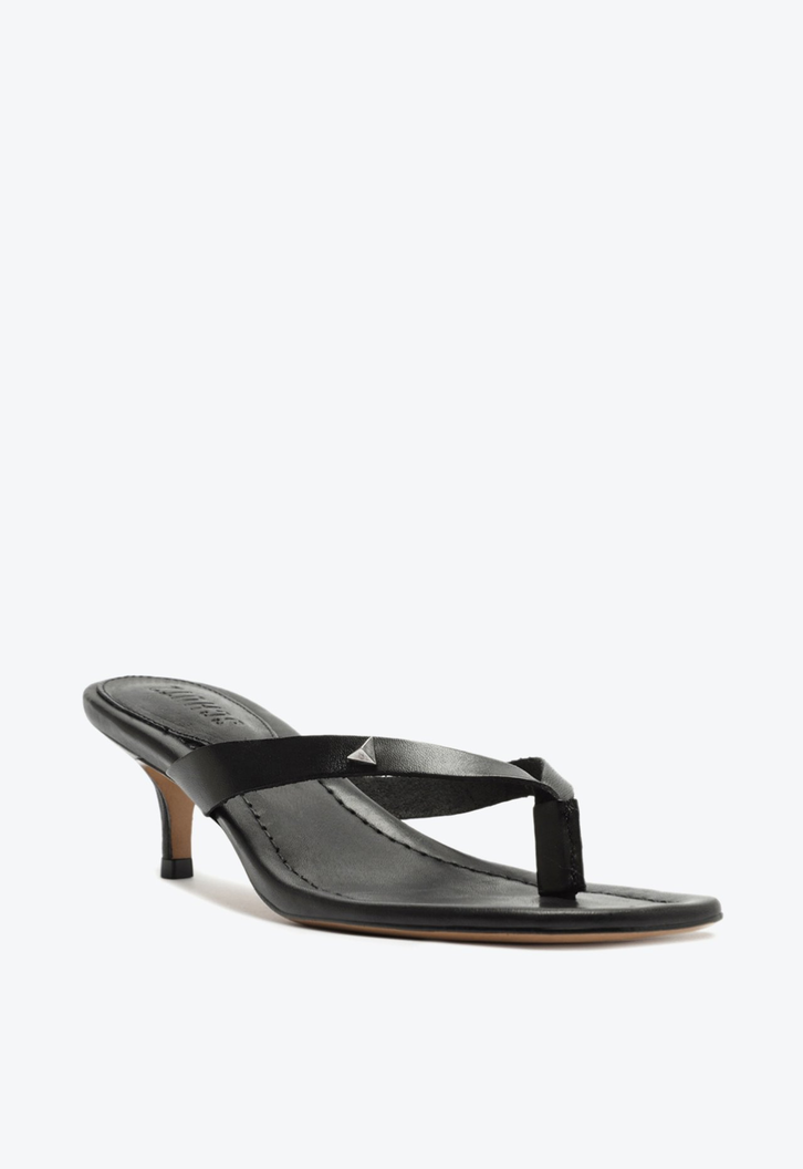 Chinelo Salto Fino Couro Preto