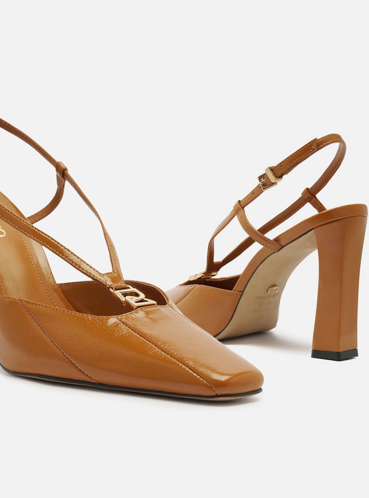 Scarpin Marrom Couro Salto Alto Slingback Elo