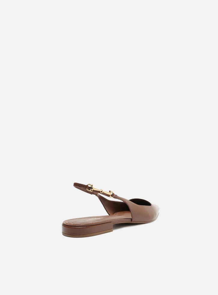 Sapatilha Marrom Arezzo Couro Slingback Detalhe Metal