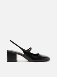Sapato Boneca Preto Couro Bloco Slingback Classic