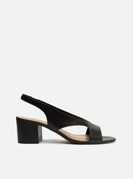 Sandália Preta Arezzo Couro Salto Médio Slingback
