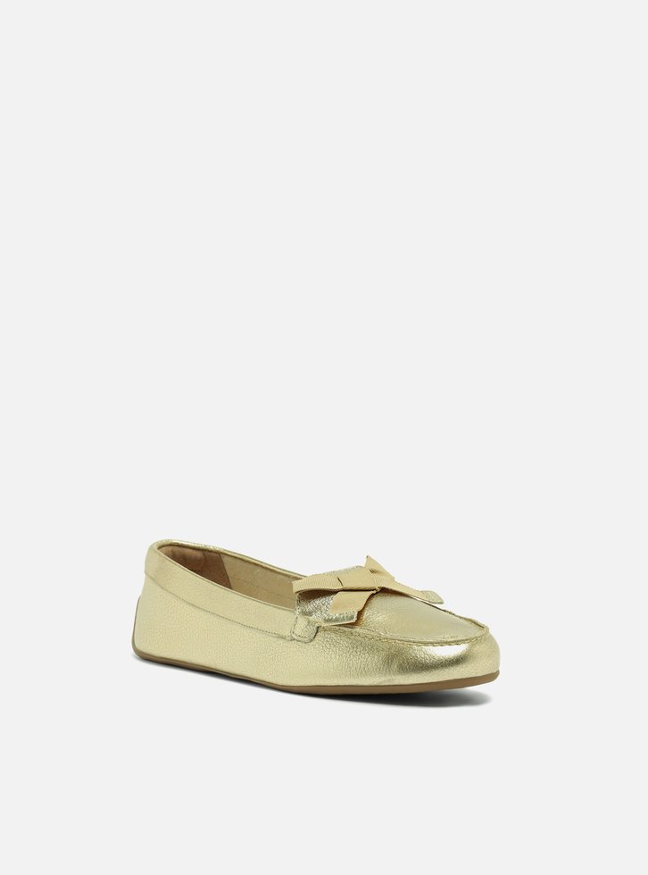 Mocassim Dourado Arezzo Couro Francesca