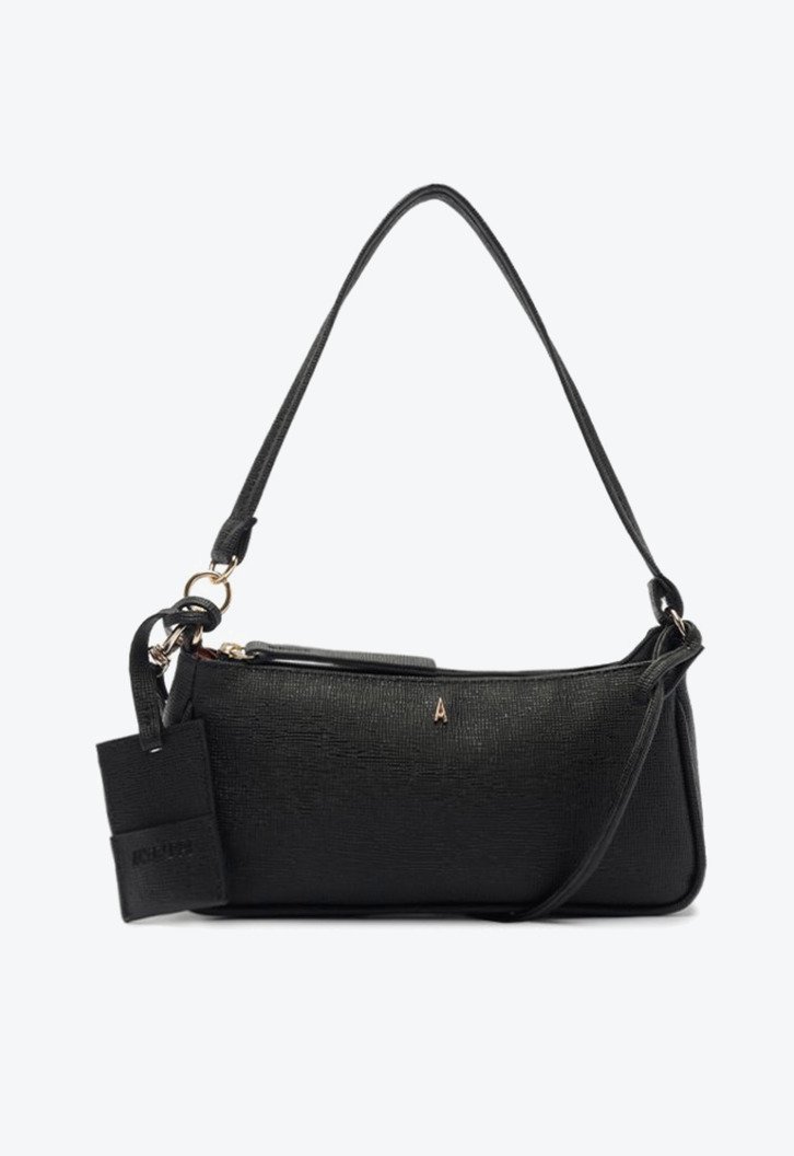 Bolsa Tiracolo Pequena Baguete Metal Preta