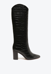 Bota Preta Schutz Salto Bloco Maryana Couro Croco