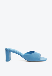 Sandália Mule Azul Schutz Salto Bloco Luana Couro