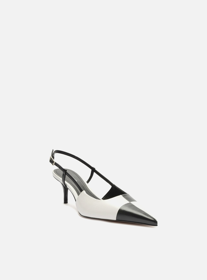 Scarpin Preto Arezzo Couro Bico Fino Slingback Bicolor