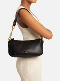 Bolsa Shoulder Preta Couro Média Costura Corrente | ZZ MALL