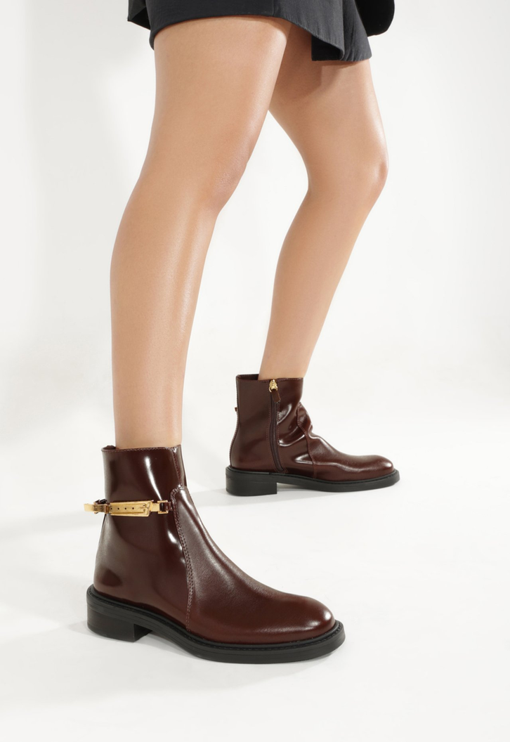 Bota Cano Baixo Couro Marrom