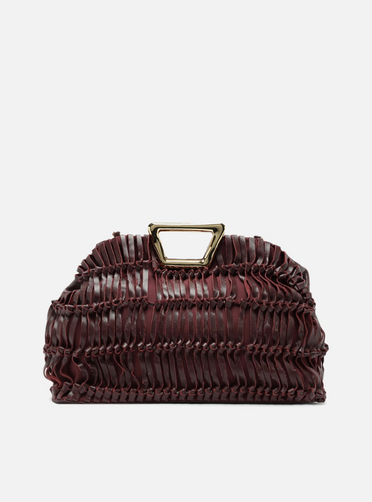 Bolsa Tiracolo Vinho Couro Grande Alça Metal