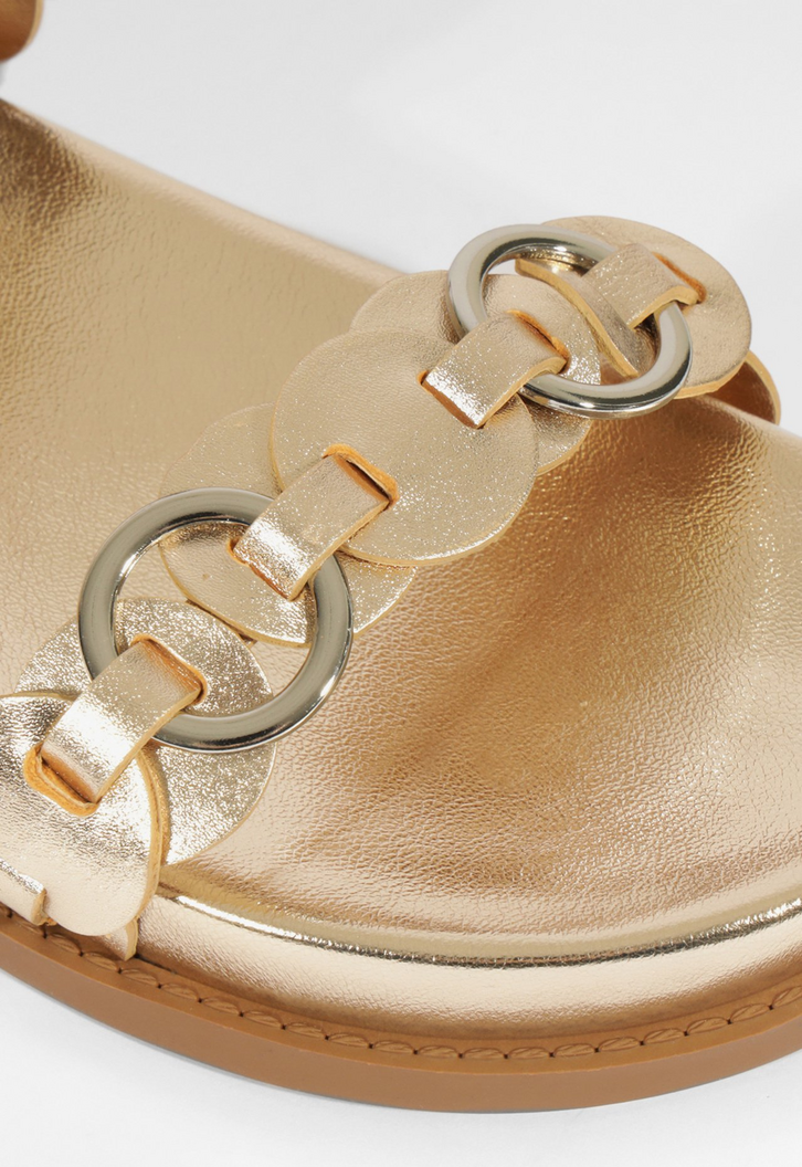 Sandália Papete Selina Sporty Couro Dourada