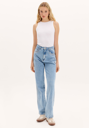 Calça Jeans Azul My Favorite  Reta Aplicação
