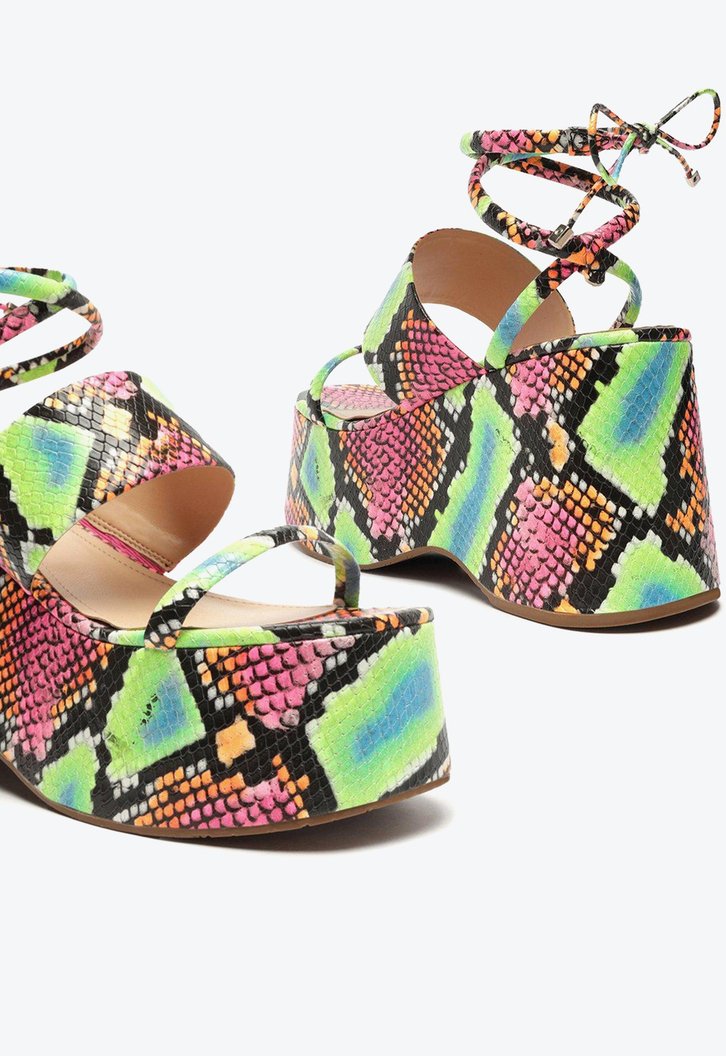 Sandália Plataforma Arezzo Color Snake Tiras Amarração