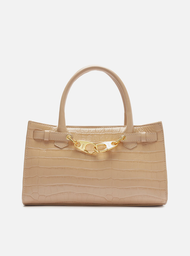 Bolsa Tote Bege Arezzo Couro Croco Grande Ganchos