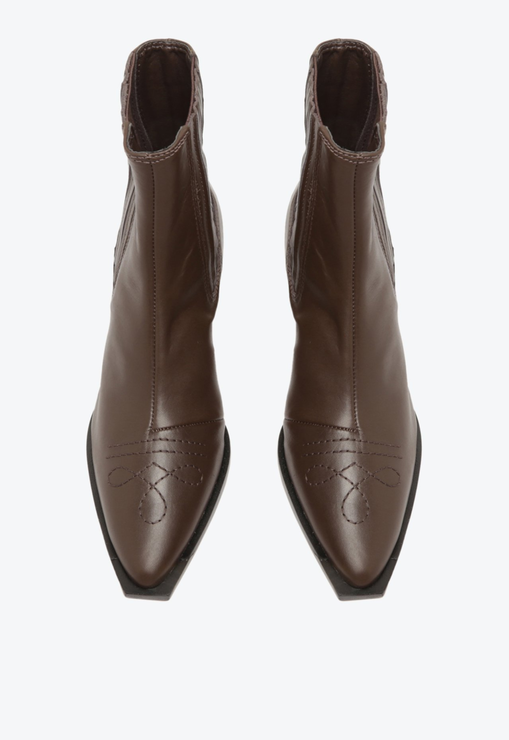 Bota Western Briani Salto Bloco Baixo Couro Marrom