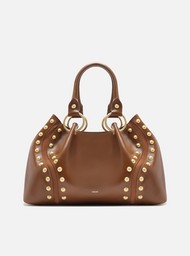 Bolsa Tote Marrom Couro Grande Rebites