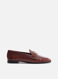 Mocassim Marrom Couro Tira Metal