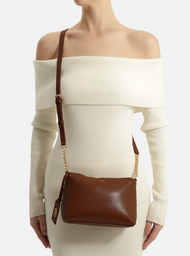 Bolsa Tiracolo Marrom Couro Pequena Alça Corrente