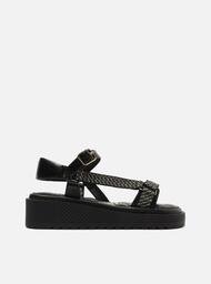 Sandália Papete Flatform Preta Arezzo Couro Gorgurão