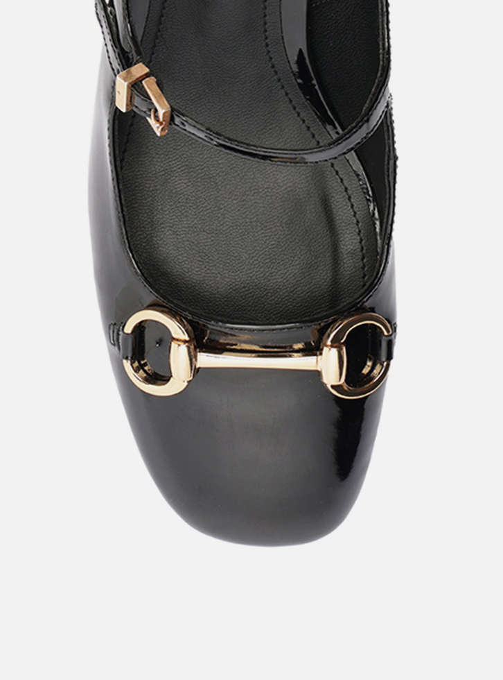 Sapato Boneca Preto Verniz Bloco Slingback