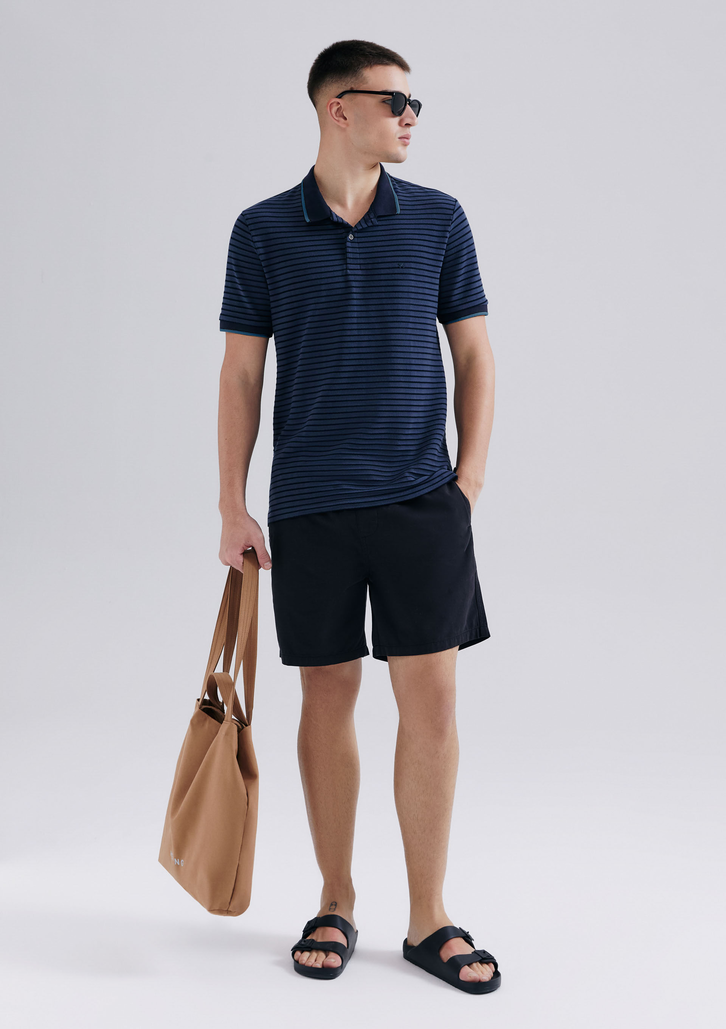 Camisa Polo Azul Hering Manga Curta Listrada