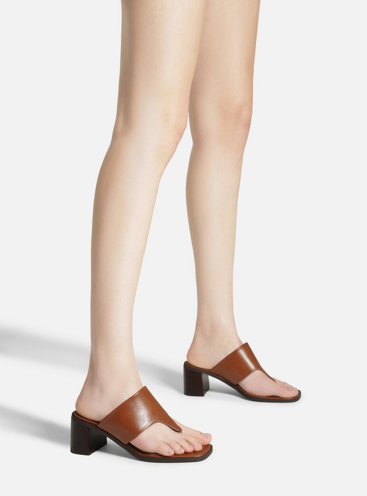 Sandália Marrom Couro Salto Baixo Bloco Thong ZZ MALL