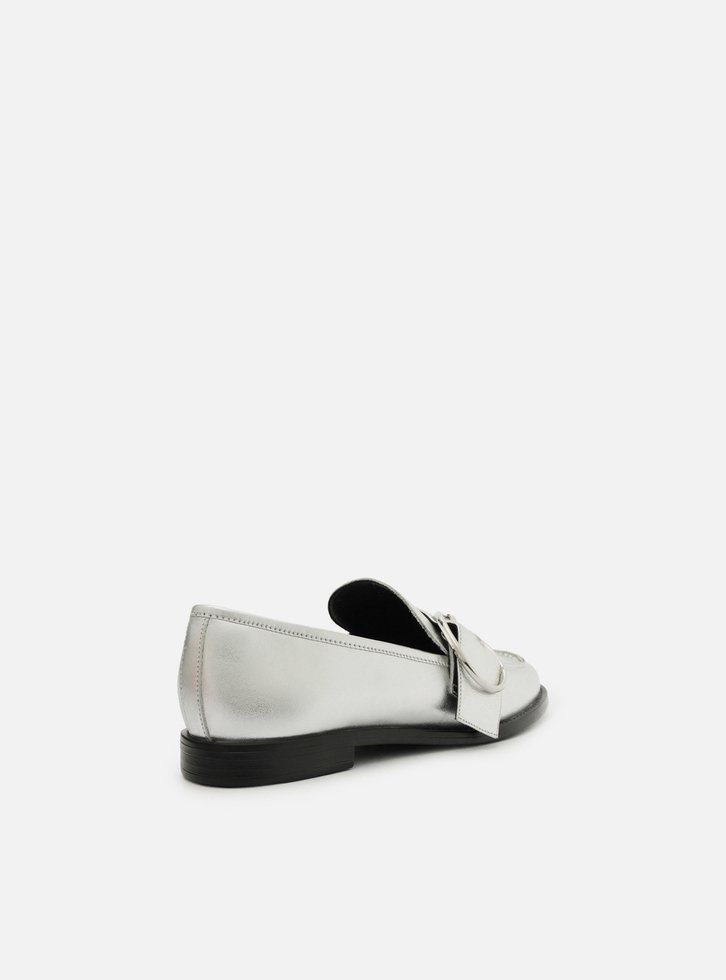Mocassim Metalizado Couro Bico Redondo
