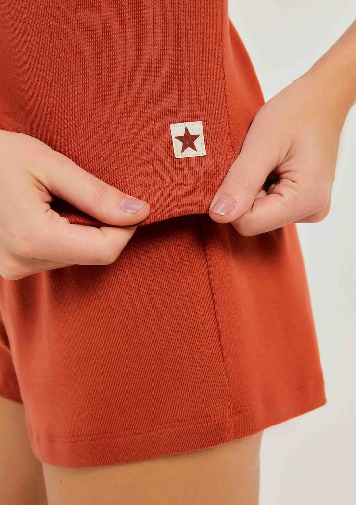 Pijama Curto Laranja Hering Em Ribana Canelada