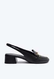 Mocassim Preto Anacapri Slingback Salto Bloco Bridão