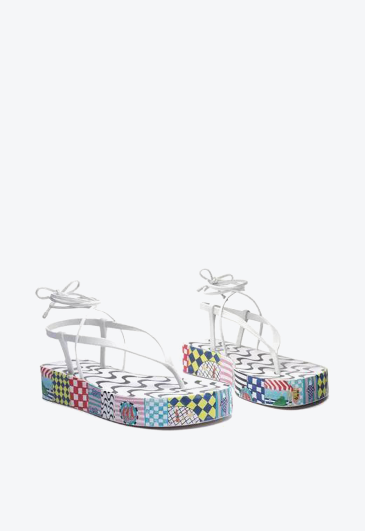 Sandália Flatform Branca Estampada Brizza Amarração Bela