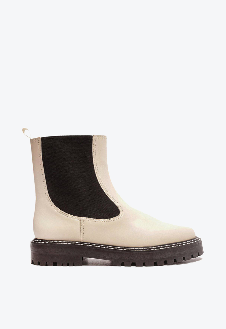 Bota Off-White Arezzo Couro Cano Médio Tratorada Chelsea