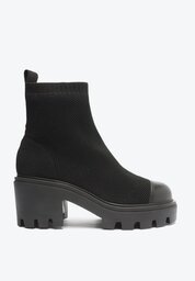 BOTA PRETA SCHUTZ THUNDER KNIT SALTO MÉDIO COURO