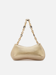 Bolsa Baguete Dourada Couro Média Corrente
