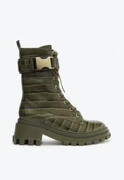 Bota Coturno Verde Militar Schutz Salto Bloco Tratorada Couro Croco