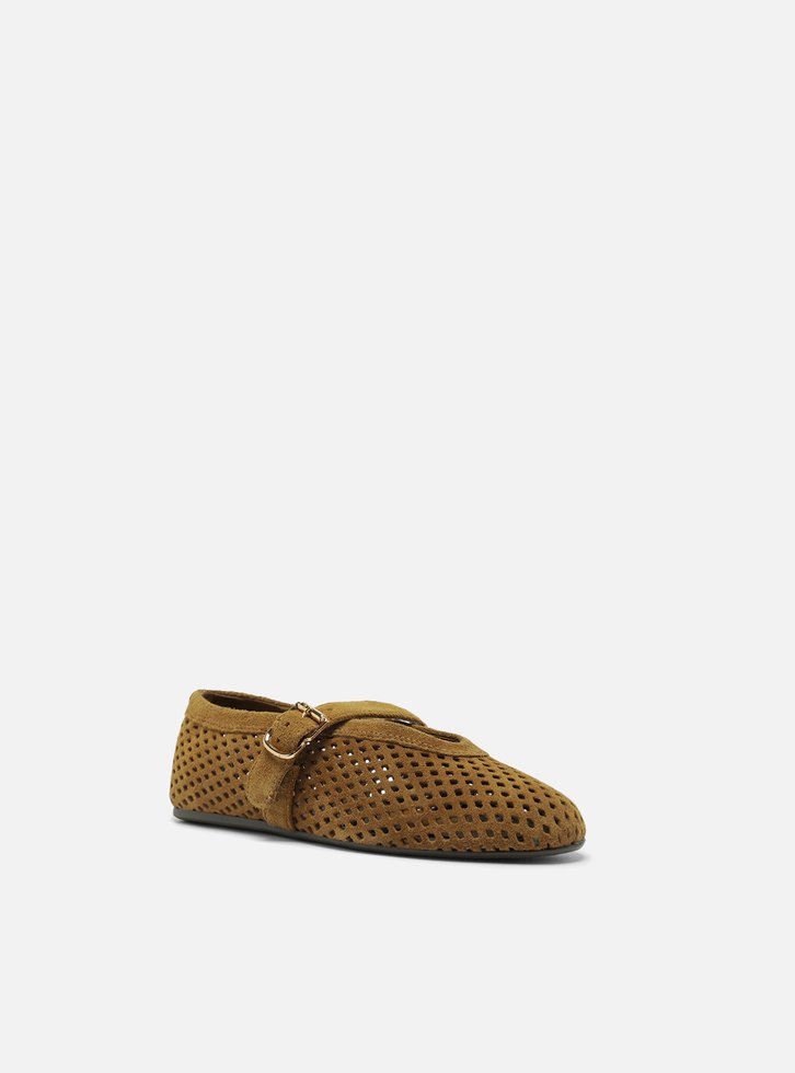 Sapatilha Marrom Suede Vazada Bico Redondo