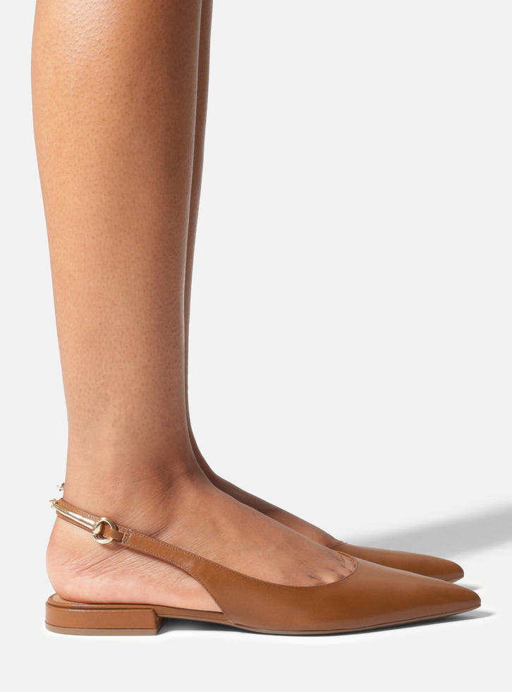 Sapatilha Marrom Couro Slingback