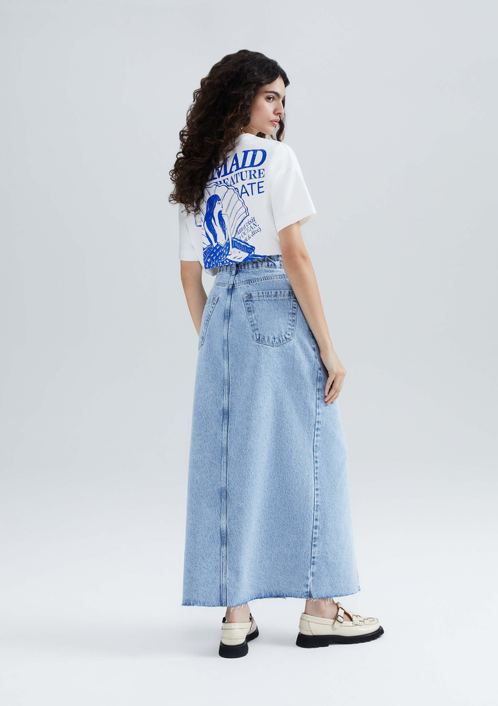 Saia Jeans Azul Hering Longa Com Fenda