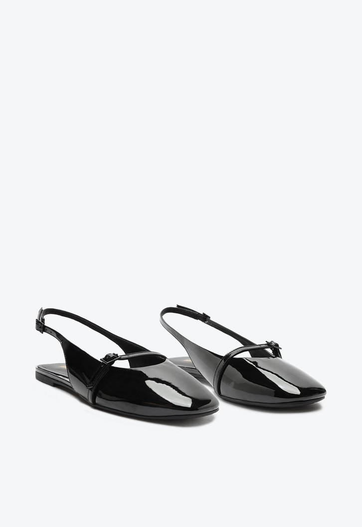 Sapatilha Preta Anacapri Slingback Verniz Tira Fechamento