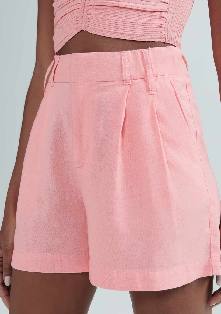Shorts Salmão Hering De Alfaiataria Em Linho