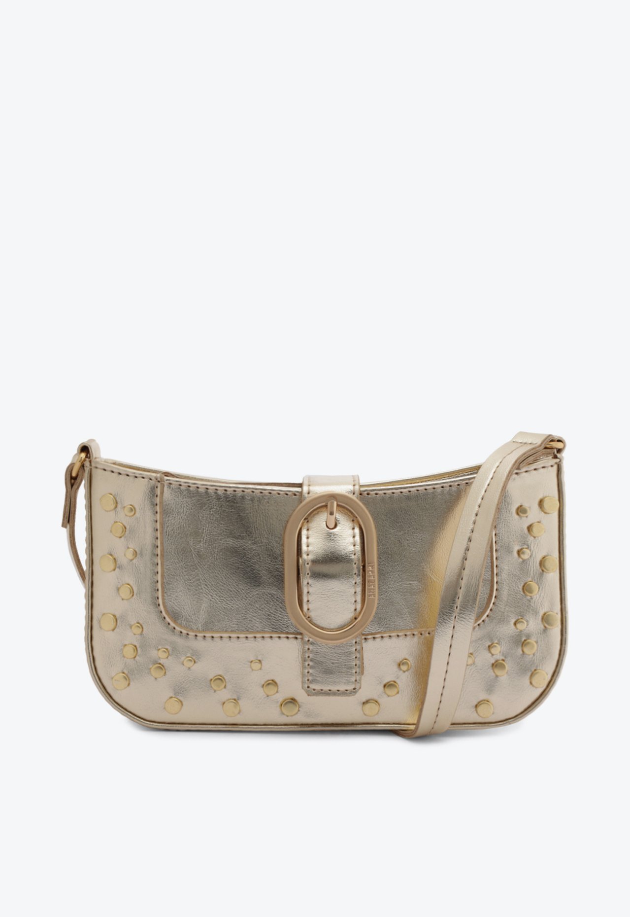 Bolsa Crossbody Dourada Anacapri Média Fivela Tachas | ZZ MALL
