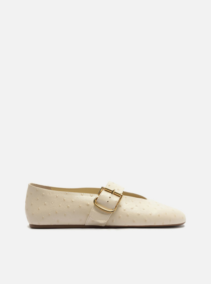 Sapatilha Off White Textura Fivela Dourada | ZZ MALL