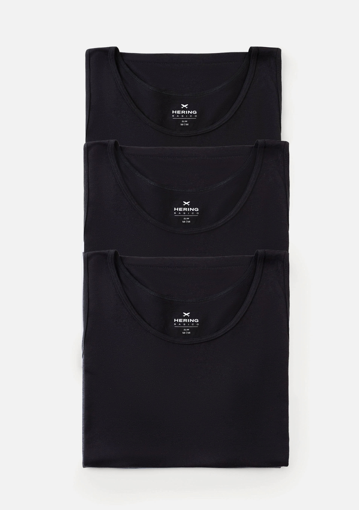Kit Com 3 Regatas Pretas Hering Masculinas Básicas Slim