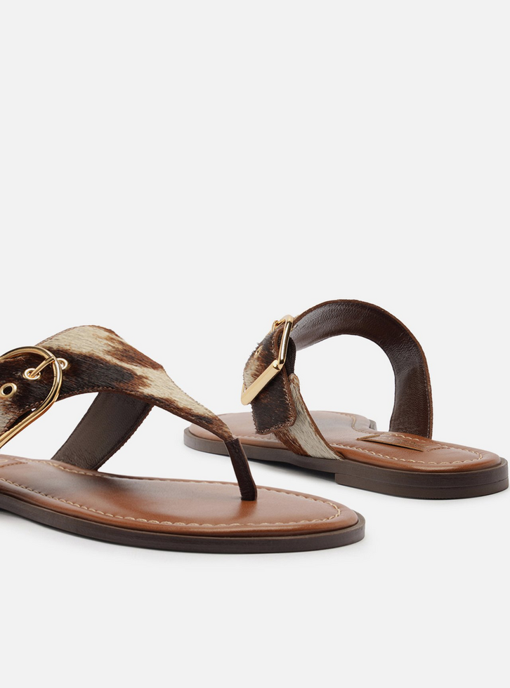 Rasteira Animal Print Tira Thong Fivela
