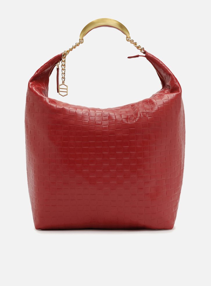 Bolsa Hobo Vermelha Couro Tressê Grande Silvia Braz