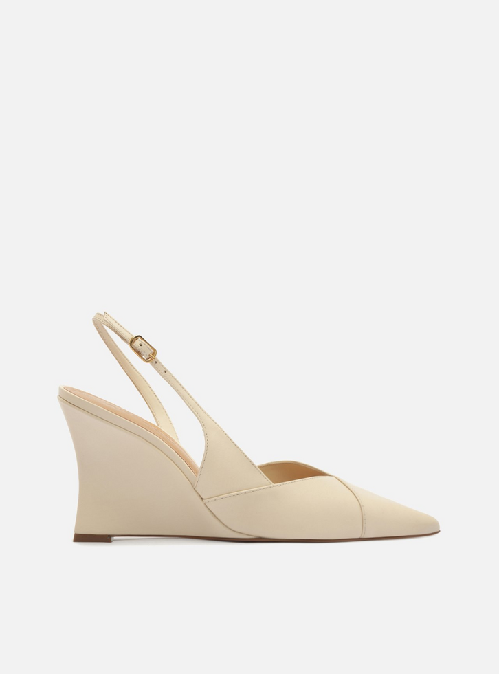 Scarpin Branco Couro Salto Anabela Slingback