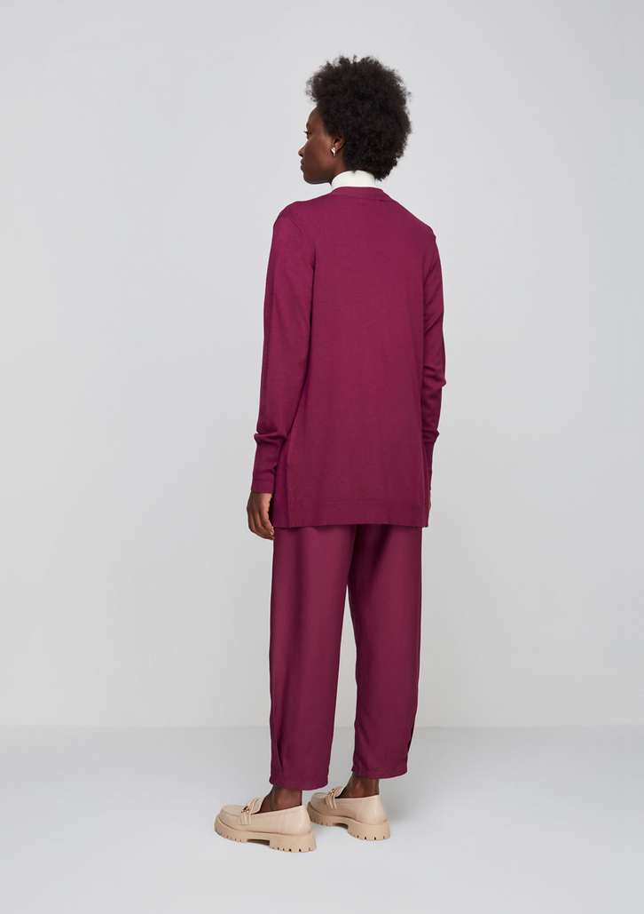 Cardigan Roxo Dzarm Aberto Em Tricô Alongado