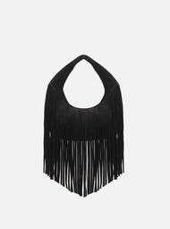 Bolsa Hobo Preta Arezzo Suede Pequena Franjas Tig