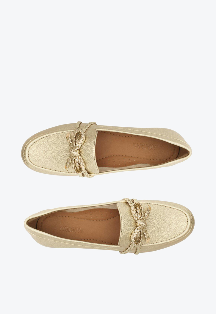Mocassim Dourado Anacapri Laço Trança