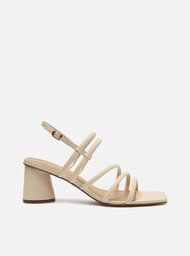 Sandália Off-White Arezzo Couro Salto Bloco Redondo