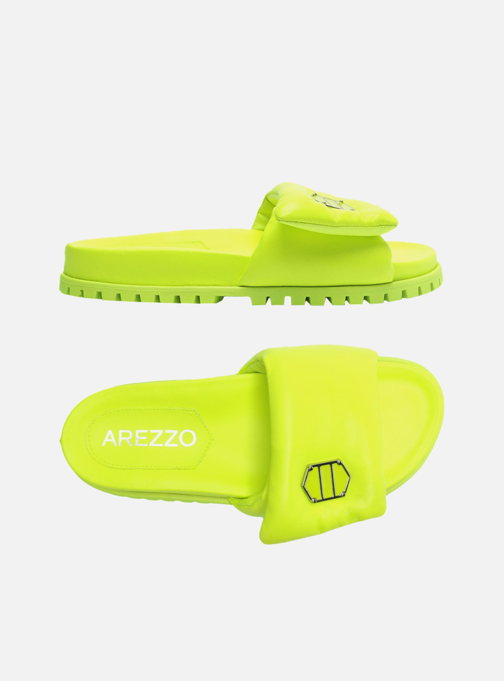 Slide Verde Lima Couro Tratorado Puffer