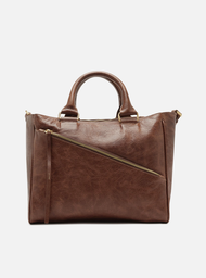 Bolsa Tote Marrom Arezzo Couro Worn Grande Zíper